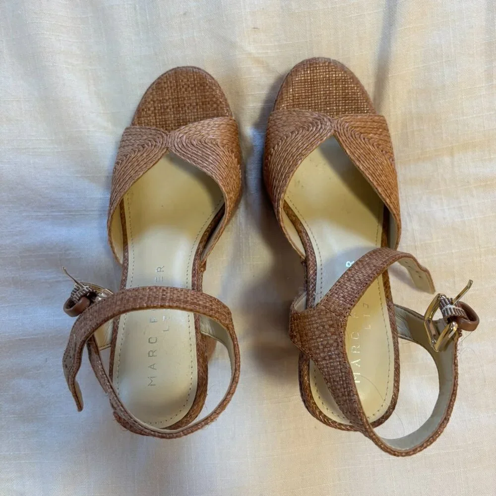 Marc Fisher Raffia Platform Block Heel Sandals | Size 5 - Picture 2 of 5